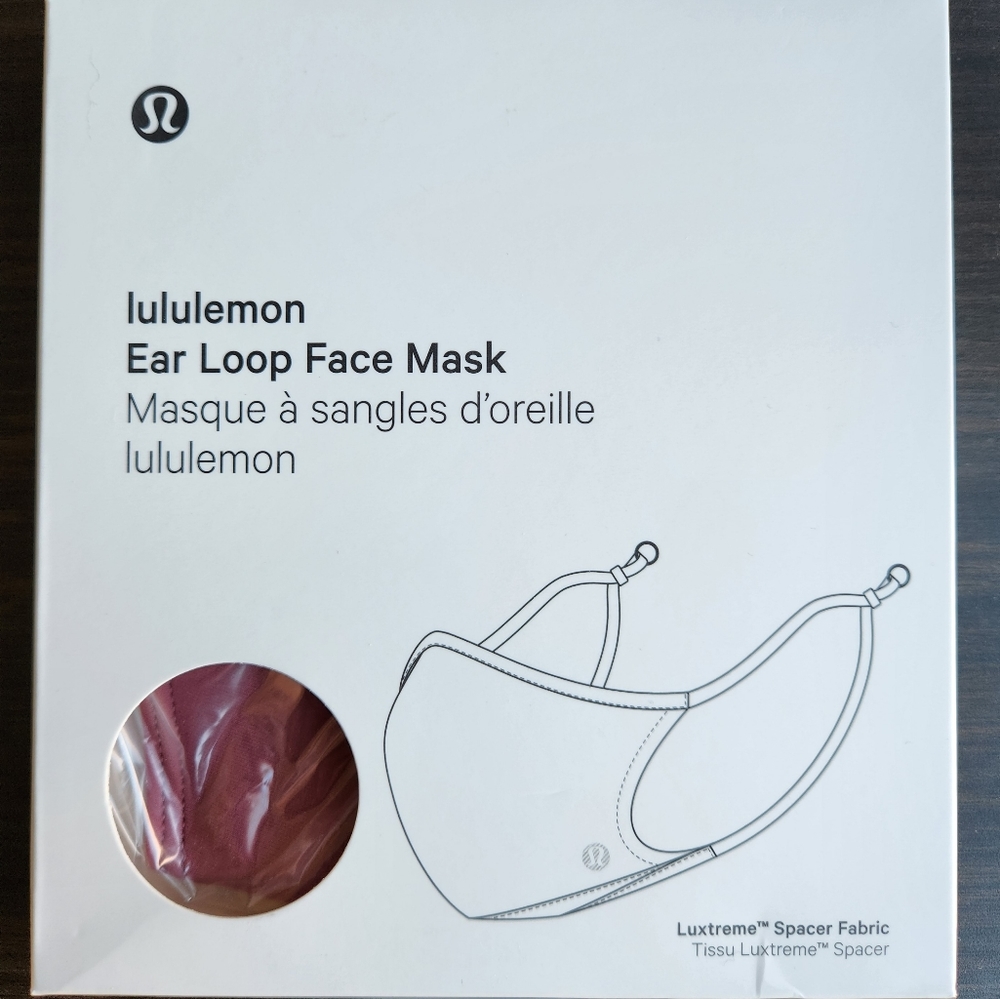 Lululemon Ear Loop Face Mask, NWT, One Sizs, Pink Mauve with Black Bands